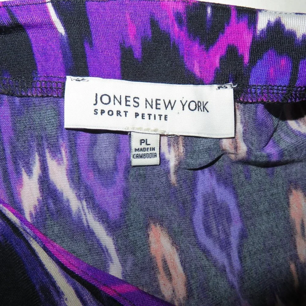 BOGO Jones New York Boho Abstract Purple pink black tunic blouse Top LG Petite - Picture 7 of 8